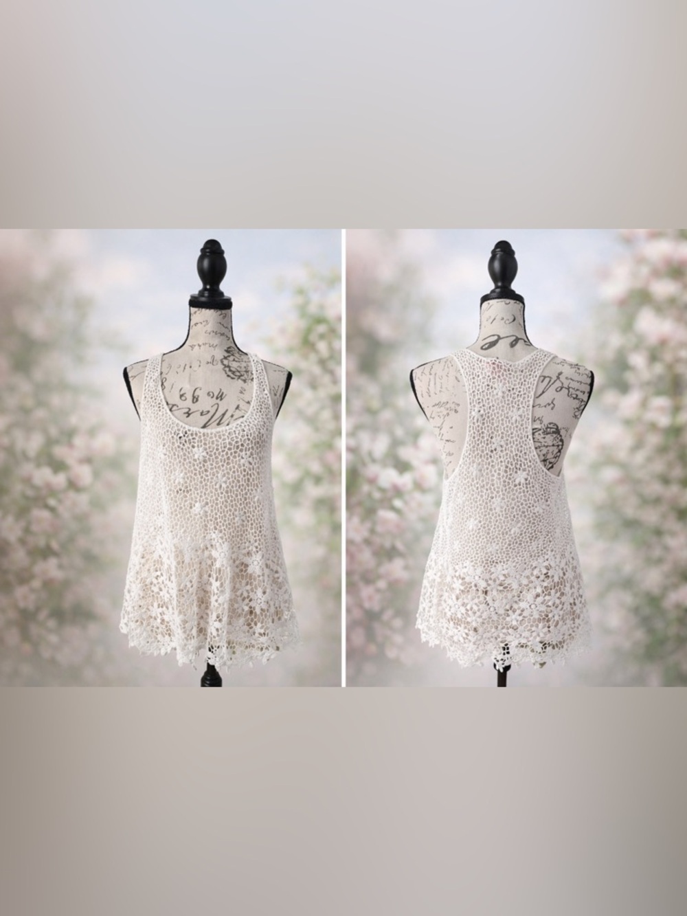Vintage Y2K Dolled Up by Fang White Crochet Tank Top - 100% Cotton - Size L